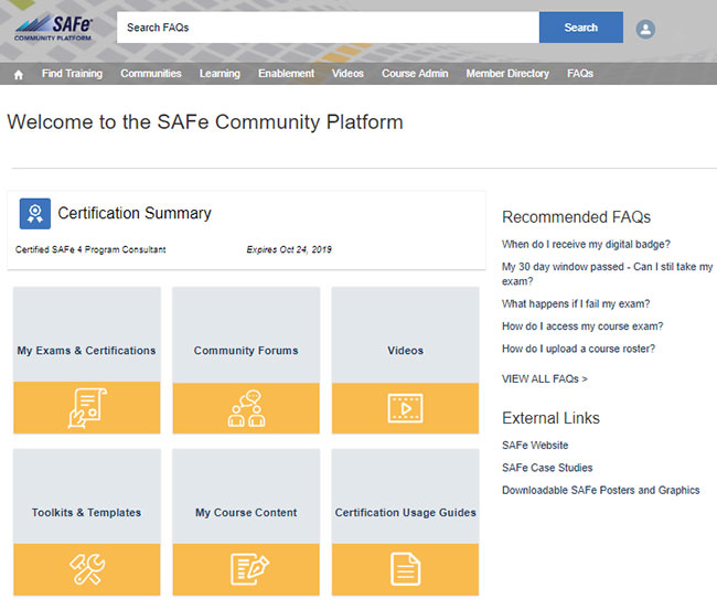 Figure 3: My SAFe community platform