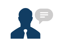 Graphic of businessman with speech bubble on the right